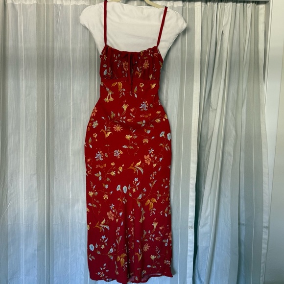 Reformation Camira Crepe Midi-Dress in Borsa Floral Red | Size 0 - Picture 5 of 14